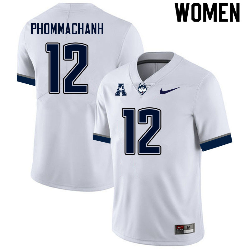 Women #12 Tyler Phommachanh Uconn Huskies College Football Jerseys Sale-White - Click Image to Close